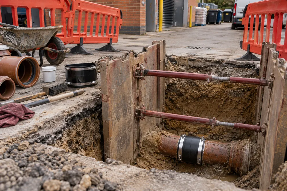 Commercial drain repair excavation